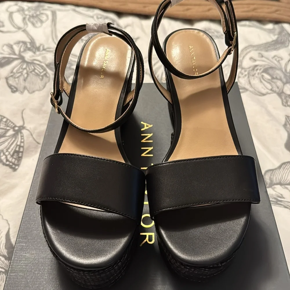 Ann Taylor Straw Platform Ankle Strap Sandals 839587